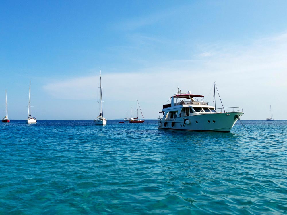 Anchored boats in tropical water